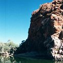 AUS NT OrmistonGorge 2001JUL11 012  The Gorge has a near-permanent waterhole that is meant to be over 14 meters (46 feet) deep. I'll take their word for it. : 2001, 2001 The "Gruesome Twosome" Australian Tour, Australia, Date, July, Month, NT, Ormiston Gorge, Places, Trips, Western MacDonnells, Year